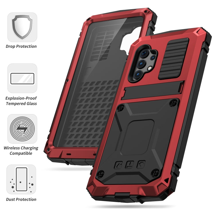 For Samsung Galaxy A32 4G R-JUST Waterproof Shockproof Dustproof Metal + Silicone Protective Case with Holder(Red) - Galaxy Phone Cases by R-JUST | Online Shopping South Africa | PMC TechLife | Buy Now Pay Later Mobicred