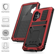 For Samsung Galaxy A32 4G R-JUST Water-resistant Shockproof Dustproof Metal + Silicone Protective Case with Holder(Red)