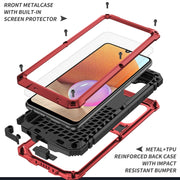 For Samsung Galaxy A32 4G R-JUST Water-resistant Shockproof Dustproof Metal + Silicone Protective Case with Holder(Red)