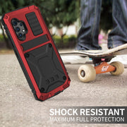 For Samsung Galaxy A32 4G R-JUST Water-resistant Shockproof Dustproof Metal + Silicone Protective Case with Holder(Red)