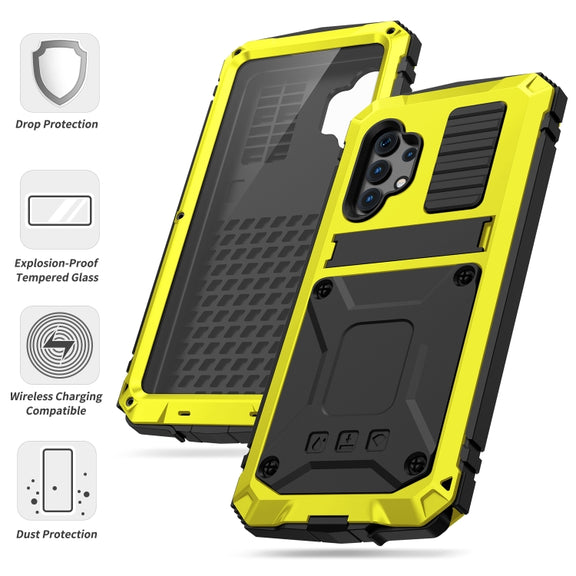 For Samsung Galaxy A32 4G R-JUST Water-resistant Shockproof Dustproof Metal + Silicone Protective Case with Holder(Yellow)