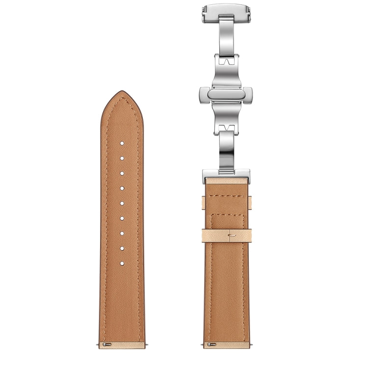 22mm Universal Butterfly Buckle Leather Watch Band, Style:Silver Buckle(Apricot) - 22mm Bands by PMC TechLife | Online Shopping South Africa | PMC TechLife | Buy Now Pay Later Mobicred
