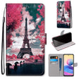 For Xiaomi Redmi Note 10 5G Coloured Drawing Cross Texture Horizontal Flip PU Leather Case with Holder & Card Slots & Wallet & Lanyard(Pink Flower Tower Bridge) - free shipping - PMC TechLife - Order now!