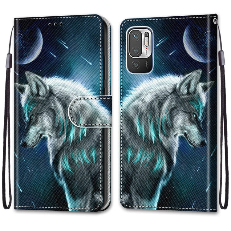 For Xiaomi Redmi Note 10 5G Coloured Drawing Cross Texture Horizontal Flip PU Leather Case with Holder & Card Slots & Wallet & Lanyard(Pensive Wolf) - free shipping - PMC TechLife - Order now!