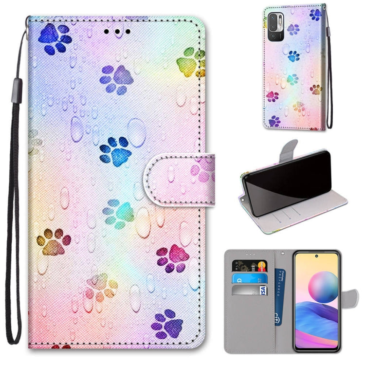 For Xiaomi Redmi Note 10 5G Coloured Drawing Cross Texture Horizontal Flip PU Leather Case with Holder & Card Slots & Wallet & Lanyard(Footprint Water Drops) - free shipping - PMC TechLife - Order now!