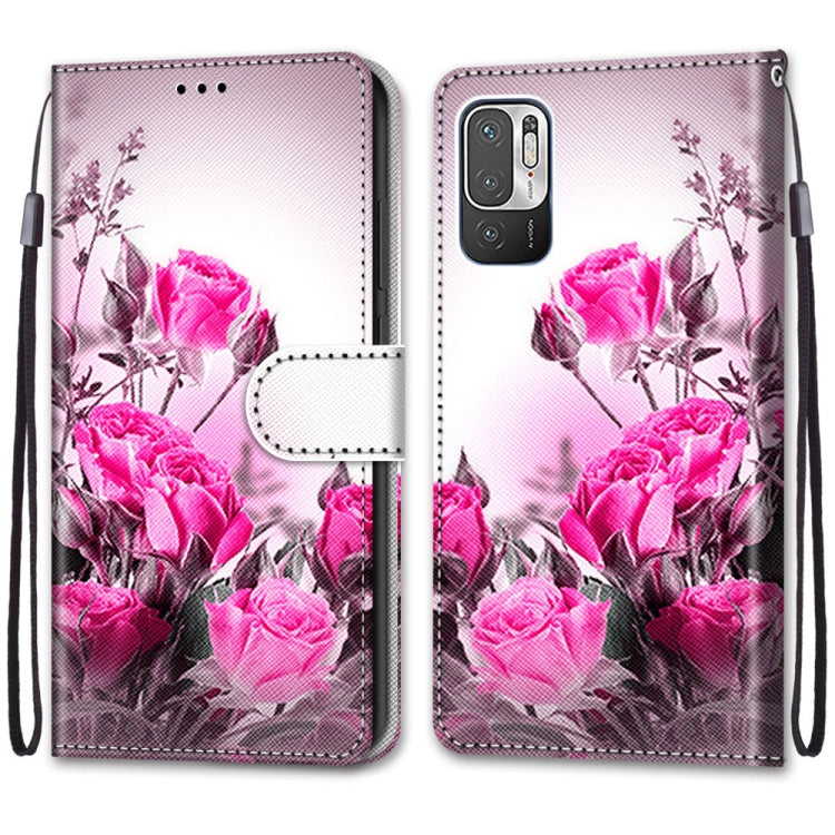 For Xiaomi Redmi Note 10 5G Coloured Drawing Cross Texture Horizontal Flip PU Leather Case with Holder & Card Slots & Wallet & Lanyard(Wild Rose) - free shipping - PMC TechLife - Order now!