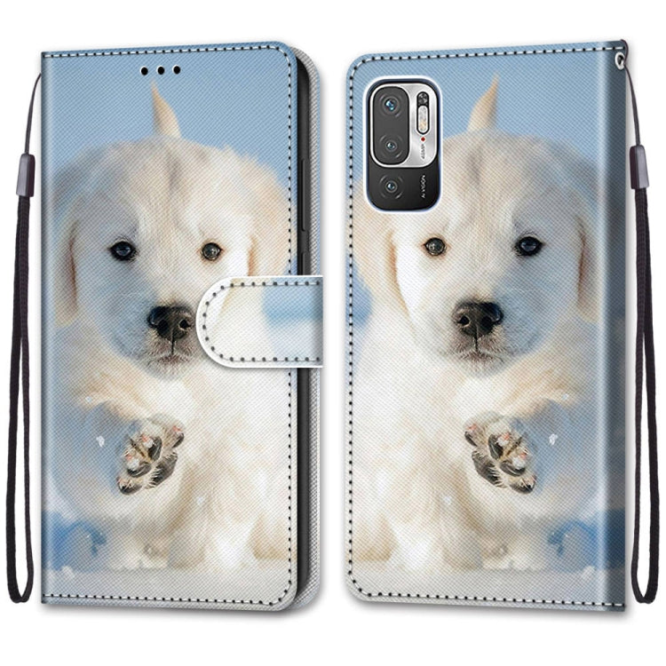 For Xiaomi Redmi Note 10 5G Coloured Drawing Cross Texture Horizontal Flip PU Leather Case with Holder & Card Slots & Wallet & Lanyard(Snow Puppy)
