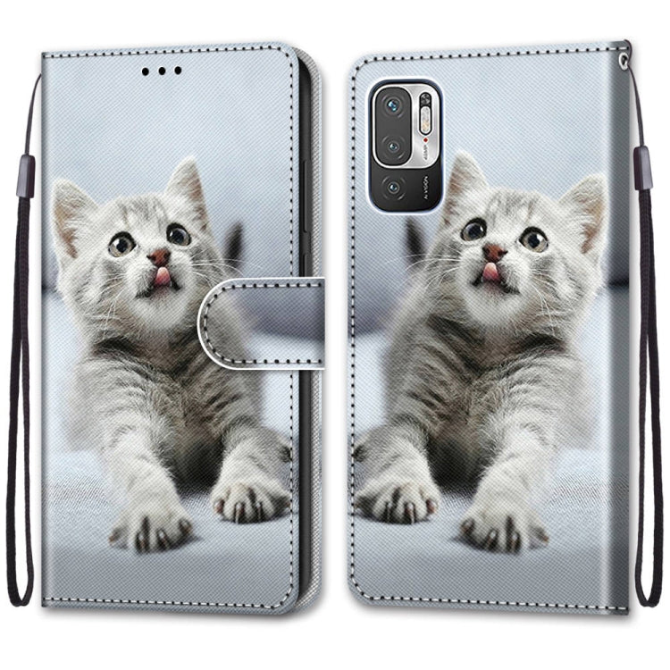 For Xiaomi Redmi Note 10 5G Coloured Drawing Cross Texture Horizontal Flip PU Leather Case with Holder & Card Slots & Wallet & Lanyard(Small Gray Cat)
