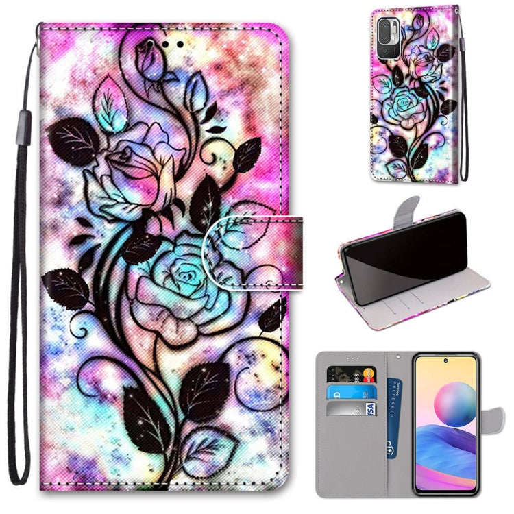 For Xiaomi Redmi Note 10 5G Coloured Drawing Cross Texture Horizontal Flip PU Leather Case with Holder & Card Slots & Wallet & Lanyard(Color Bottom Hollow Flower) - free shipping - PMC TechLife - Order now!