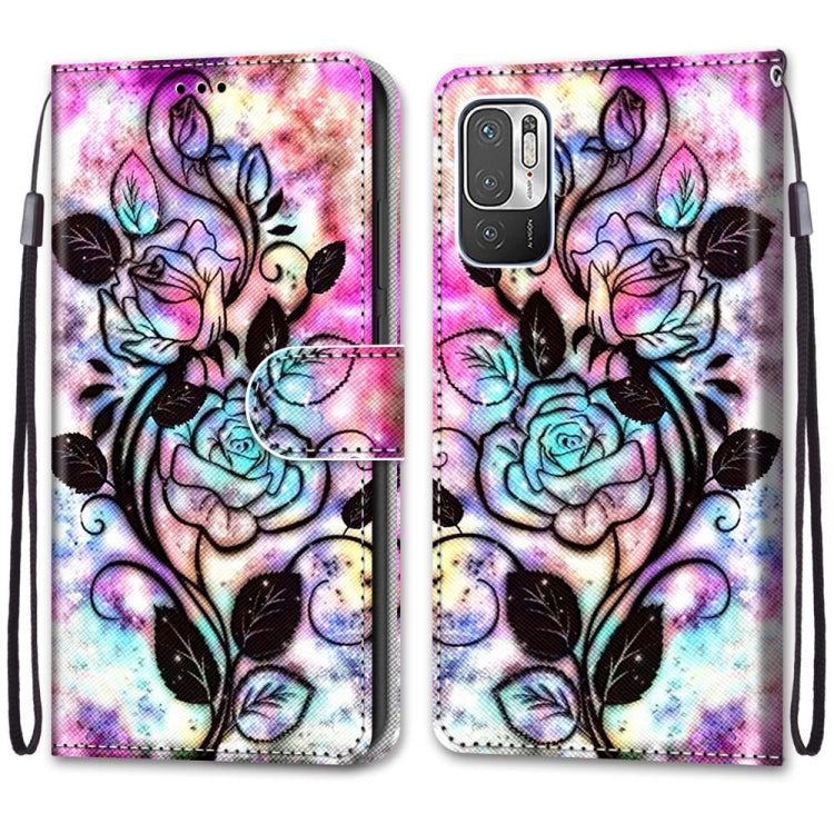 For Xiaomi Redmi Note 10 5G Coloured Drawing Cross Texture Horizontal Flip PU Leather Case with Holder & Card Slots & Wallet & Lanyard(Color Bottom Hollow Flower) - free shipping - PMC TechLife - Order now!