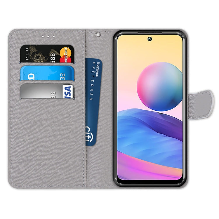 For Xiaomi Redmi Note 10 5G Coloured Drawing Cross Texture Horizontal Flip PU Leather Case with Holder & Card Slots & Wallet & Lanyard(Cat Becomes Tiger)