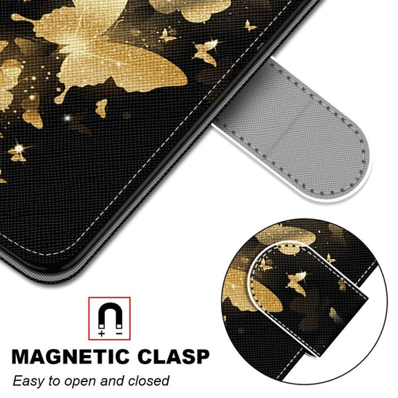 For Xiaomi Redmi Note 10 5G Coloured Drawing Cross Texture Horizontal Flip PU Leather Case with Holder & Card Slots & Wallet & Lanyard(Golden Butterfly Group)