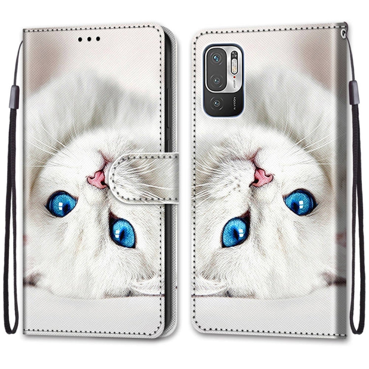 For Xiaomi Redmi Note 10 5G Coloured Drawing Cross Texture Horizontal Flip PU Leather Case with Holder & Card Slots & Wallet & Lanyard(White Kitten) - free shipping - PMC TechLife - Order now!