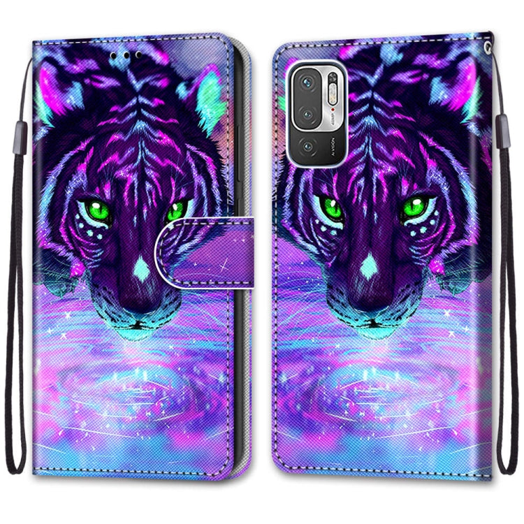 For Xiaomi Redmi Note 10 5G Coloured Drawing Cross Texture Horizontal Flip PU Leather Case with Holder & Card Slots & Wallet & Lanyard(Tiger Drinking Water) - free shipping - PMC TechLife - Order now!