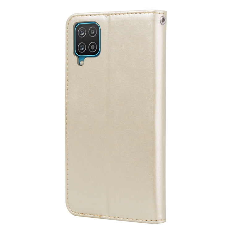 For Samsung Galaxy A12 Rose Embossed Horizontal Flip PU Leather Case with Holder & Card Slots & Wallet(Gold)