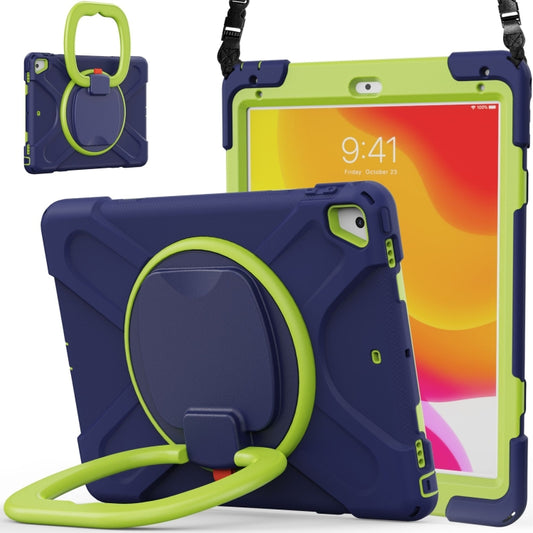 For iPad 9.7 inch (2018/2017) Silicone + PC Protective Case with Holder & Shoulder Strap(Navy Blue + Yellow Green) - free shipping - PMC Jewellery - Order now!