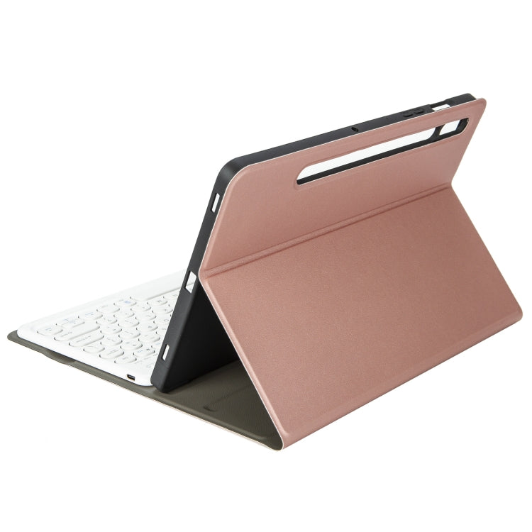 YA610B Detachable Lambskin Texture Round Keycap Bluetooth Keyboard Leather Tablet Case with Pen Slot & Stand For Samsung Galaxy Tab S6 Lite 10.4 P610 & P615 (2020)(Rose Gold)