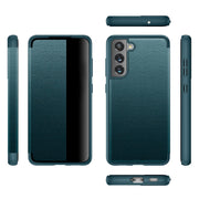 For Samsung Galaxy S21 FE Shockproof Horizontal Flip Plain Leather Phone Case(Green)