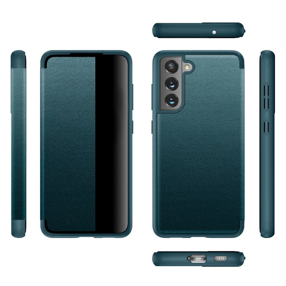 For Samsung Galaxy S21 FE Shockproof Horizontal Flip Plain Leather Phone Case(Green)