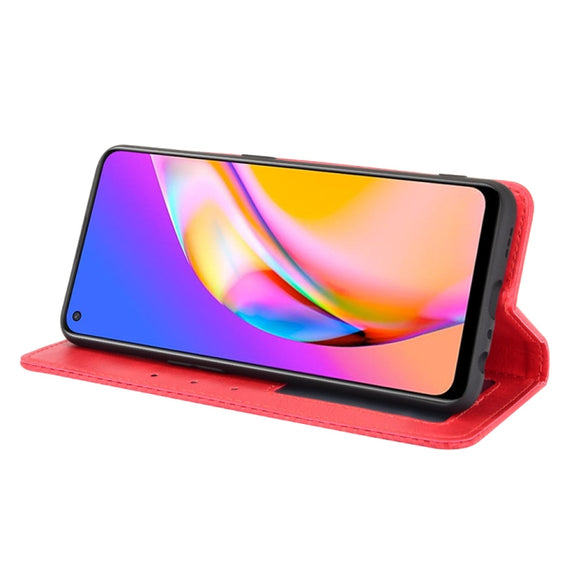 For OPPO A94 5G / Reno5Z 5G / F19 Pro+ 5G Magnetic Buckle Retro Crazy Horse Texture Horizontal Flip Leather Case with Holder & Card Slots & Photo Frame(Red)