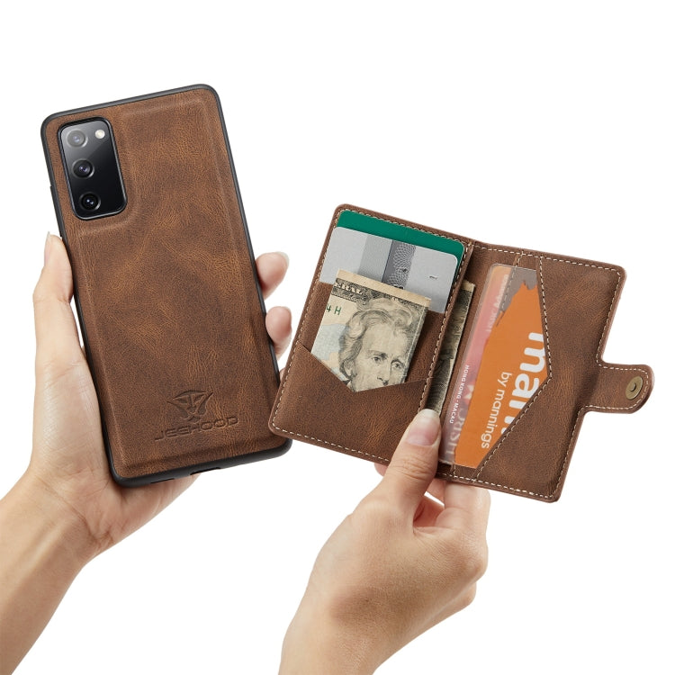 For Samsung Galaxy S20 FE JEEHOOD Retro Magnetic Detachable Protective Case with Wallet & Card Slot & Holder(Brown) - Galaxy S20 FE Cases by JEEHOOD | Online Shopping South Africa | PMC TechLife | Buy Now Pay Later Mobicred