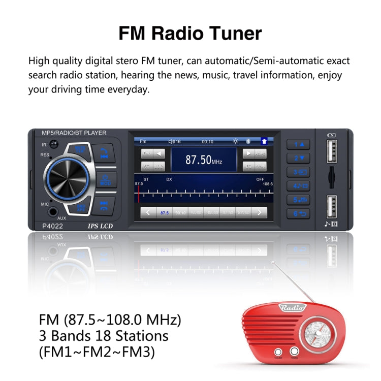 P4022 3.8 inch Universal Car Radio Receiver MP5 Player, Support FM & Bluetooth & TF Card with Remote Control - free shipping - PMC Jewellery - Order now!