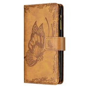 For iPhone 8 Plus / 7 Plus Flying Butterfly Embossing Pattern Zipper Horizontal Flip Leather Case with Holder & Card Slots & Wallet(Brown)