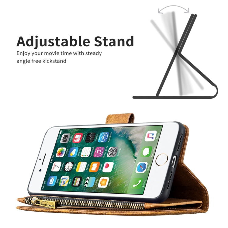 For iPhone 8 Plus / 7 Plus Flying Butterfly Embossing Pattern Zipper Horizontal Flip Leather Case with Holder & Card Slots & Wallet(Brown) - More iPhone Cases by PMC TechLife | Online Shopping South Africa | PMC TechLife | Buy Now Pay Later Mobicred