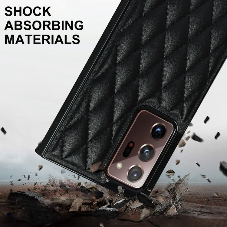 For Samsung Galaxy Note20 Ultra Elegant Rhombic Pattern Microfiber Leather +TPU Shockproof Case with Crossbody Strap Chain(Black) - Galaxy Note20 Ultra Cases by PMC TechLife | Online Shopping South Africa | PMC TechLife | Buy Now Pay Later Mobicred