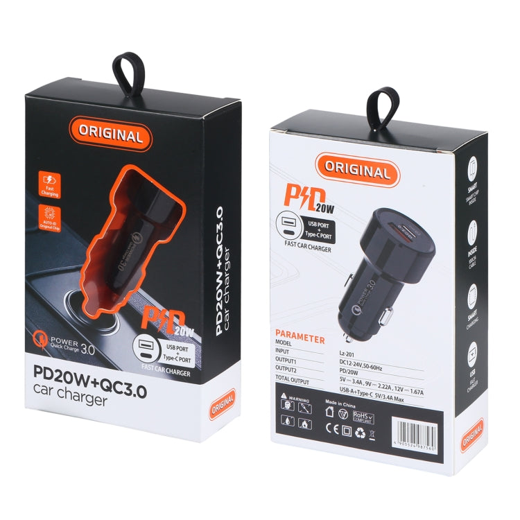 LZ-201 PD 20W USB-C / Type-C + QC 3.0 USB Mini Fast Car Charger(Black) - Car Charger by PMC TechLife | Online Shopping South Africa | PMC TechLife