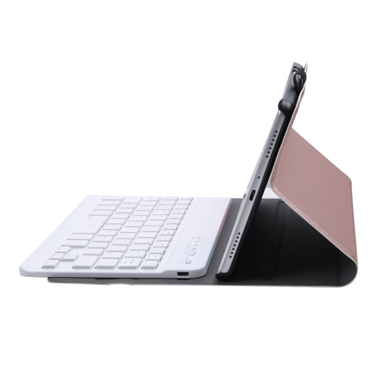 A220 Splittable Bluetooth Keyboard Leather Tablet Case for Samsung Galaxy Tab A7 Lite 8.7 T220 / T225, with Holder & Elastic Band Function(Rose Gold)