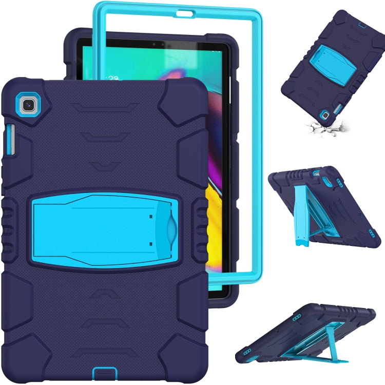 3-Layer Protection Screen Frame + PC + Silicone Shockproof Combination Case with Holder For Samsung Galaxy Tab S5e T720(NavyBlue + Blue)