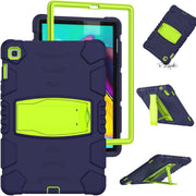 3-Layer Protection Screen Frame + PC + Silicone Shockproof Combination Case with Holder For Samsung Galaxy Tab S5e T720(Navy Blue + Lime)
