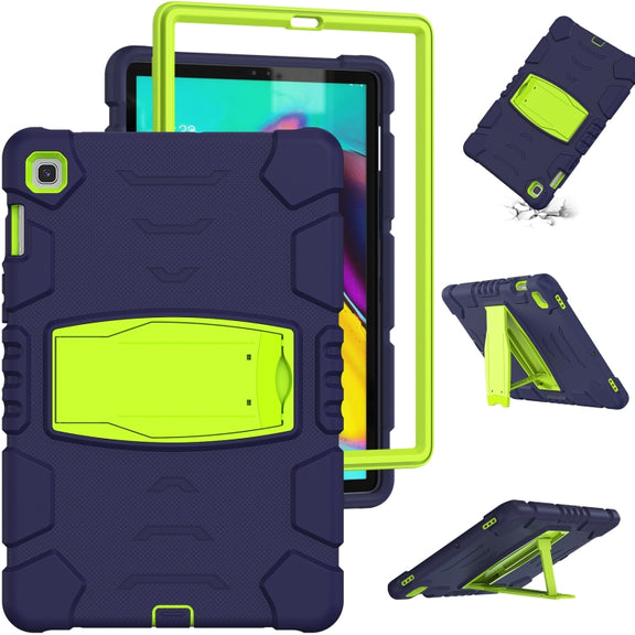 3-Layer Protection Screen Frame + PC + Silicone Shockproof Combination Case with Holder For Samsung Galaxy Tab S5e T720(Navy Blue + Lime)