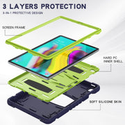 3-Layer Protection Screen Frame + PC + Silicone Shockproof Combination Case with Holder For Samsung Galaxy Tab S5e T720(Navy Blue + Lime)