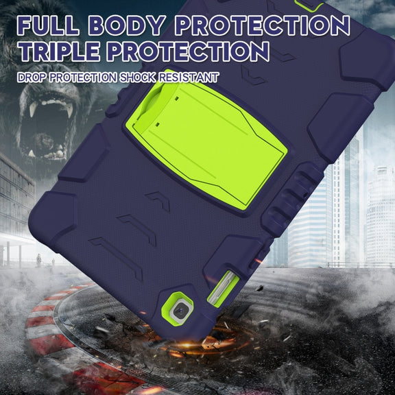 3-Layer Protection Screen Frame + PC + Silicone Shockproof Combination Case with Holder For Samsung Galaxy Tab S5e T720(Navy Blue + Lime)