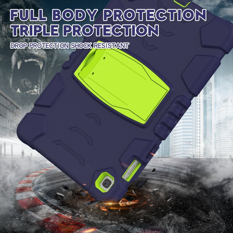 3-Layer Protection Screen Frame + PC + Silicone Shockproof Combination Case with Holder For Samsung Galaxy Tab S5e T720(Navy Blue + Lime)