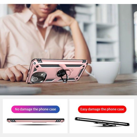 For Xiaomi Mi 11 Lite 5G Shockproof TPU + PC Protective Case with 360 Degree Rotating Holder(Rose Gold)