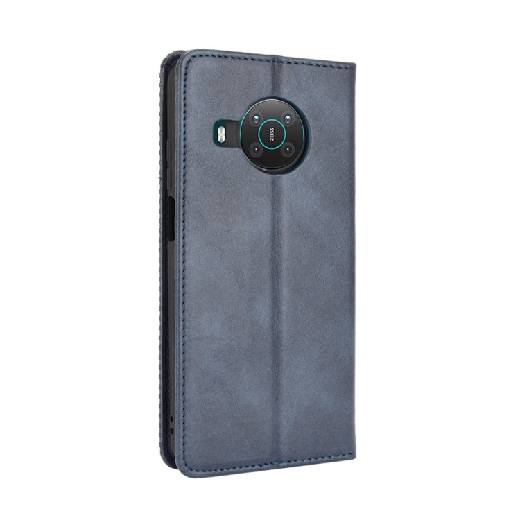 For Nokia X10 / X20 Magnetic Buckle Retro Crazy Horse Texture Horizontal Flip Leather Case with Holder & Card Slots & Photo Frame(Blue)