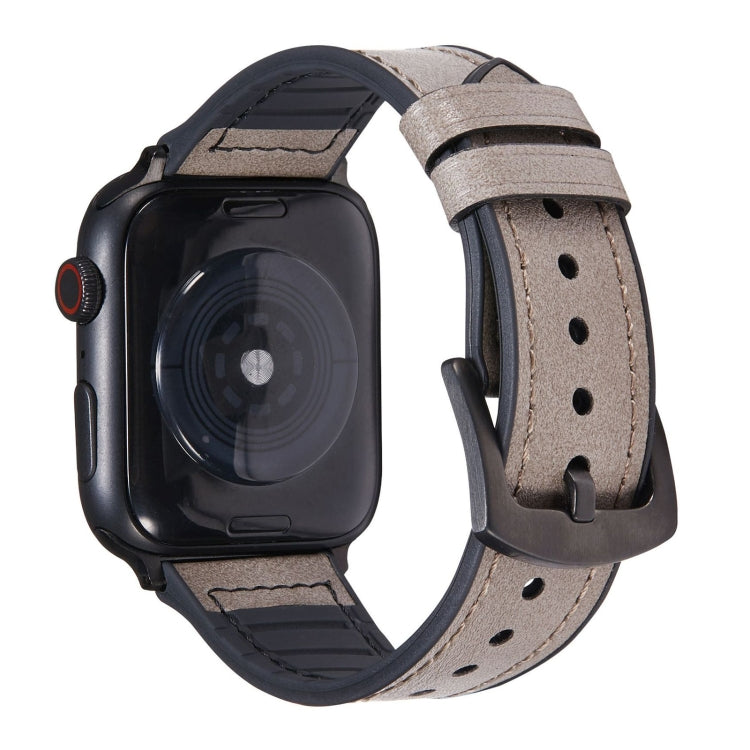 Crazy Horse Texture Leather Watch Band For Apple Watch Series 9&8&7 41mm / SE 3&SE 2&6&SE&5&4 40mm / 3&2&1 38mm(Gray) - Watch Bands by PMC TechLife | Online Shopping South Africa | PMC TechLife | Buy Now Pay Later Mobicred