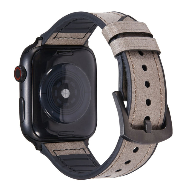 Crazy Horse Texture Leather Watch Band For Apple Watch Series 9&8&7 41mm / SE 3&SE 2&6&SE&5&4 40mm / 3&2&1 38mm(Gray)