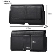 Universal Cow Leather Horizontal Mobile Phone Leather Case Waist Bag For 6.7 inch and Below Phones(Black)