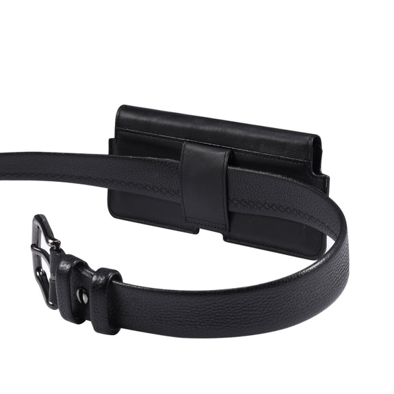 Universal Cow Leather Horizontal Mobile Phone Leather Case Waist Bag For 6.7 inch and Below Phones(Black)