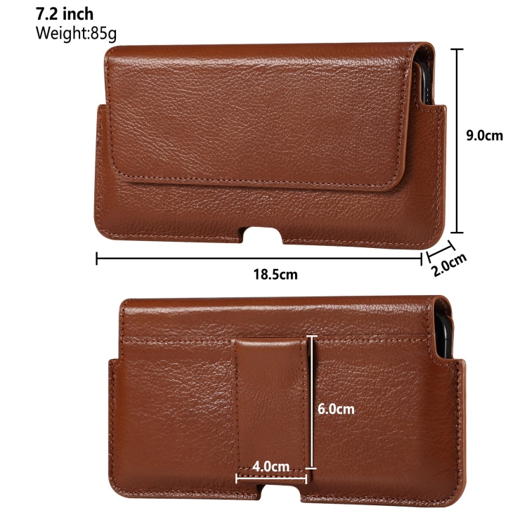 Universal Cow Leather Horizontal Mobile Phone Leather Case Waist Bag For 7.2 inch and Below Phones(Brown)