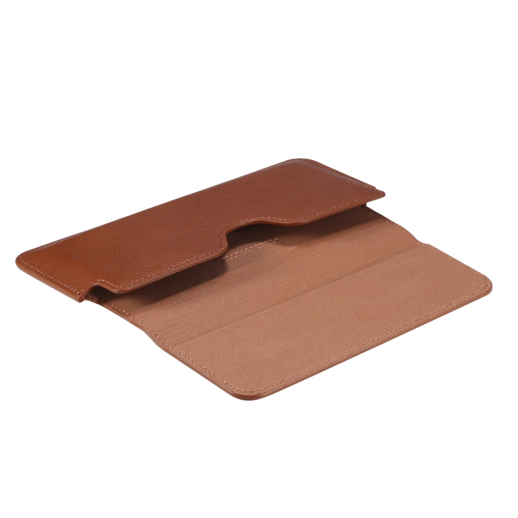 Universal Cow Leather Horizontal Mobile Phone Leather Case Waist Bag For 7.2 inch and Below Phones(Brown)