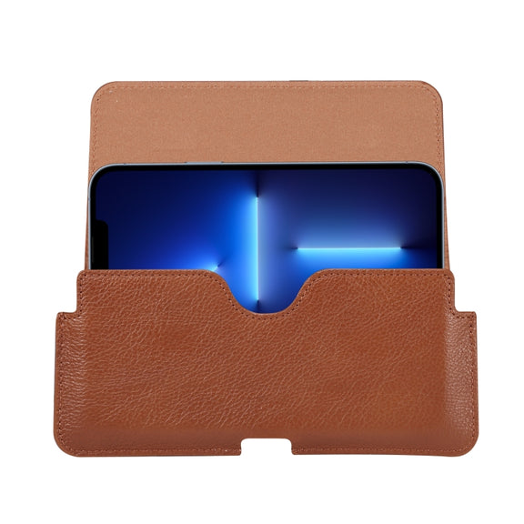 Universal Cow Leather Horizontal Mobile Phone Leather Case Waist Bag For 7.2 inch and Below Phones(Brown)