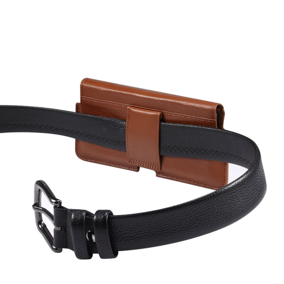 Universal Cow Leather Horizontal Mobile Phone Leather Case Waist Bag For 7.2 inch and Below Phones(Brown)