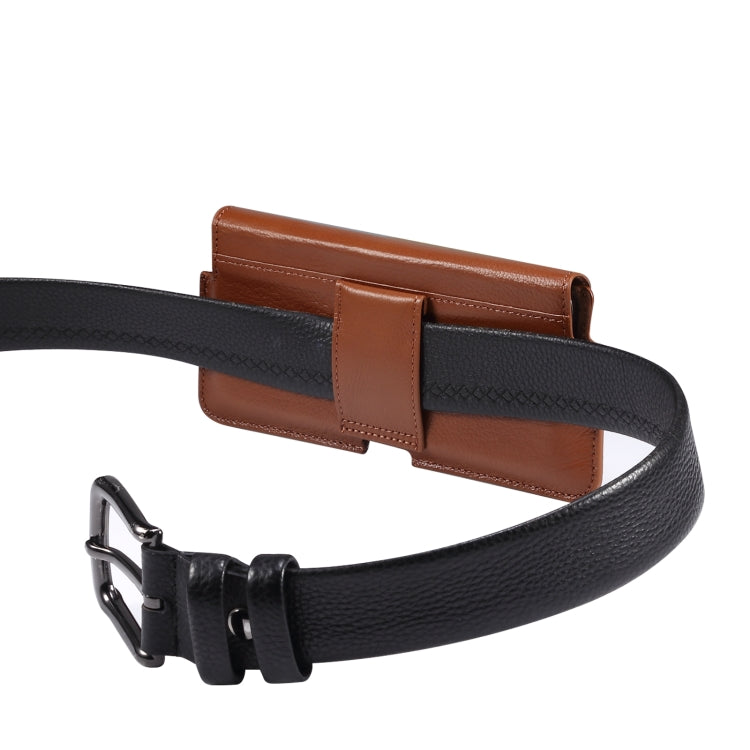 Universal Cow Leather Horizontal Mobile Phone Leather Case Waist Bag For 7.2 inch and Below Phones(Brown)
