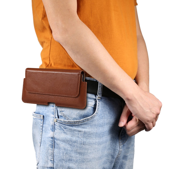 Universal Cow Leather Horizontal Mobile Phone Leather Case Waist Bag For 7.2 inch and Below Phones(Brown)