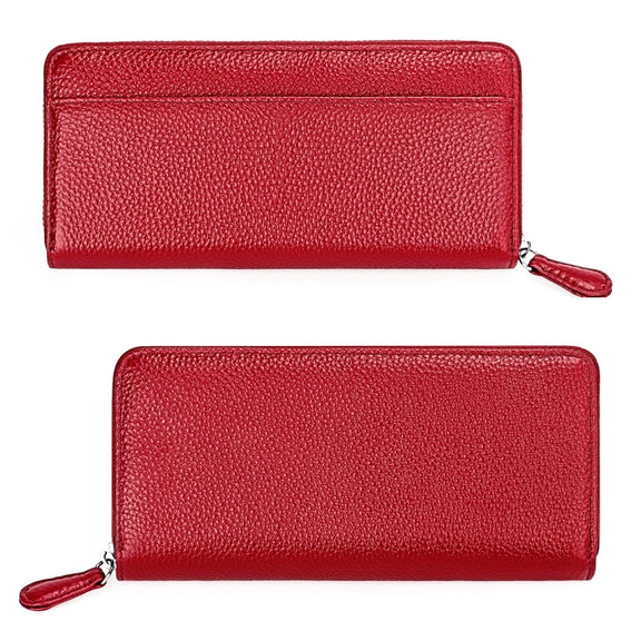 RFID Lychee Texture Fashion Organ Clutch Ladies Zipper Long Change Bag(Red Wine)